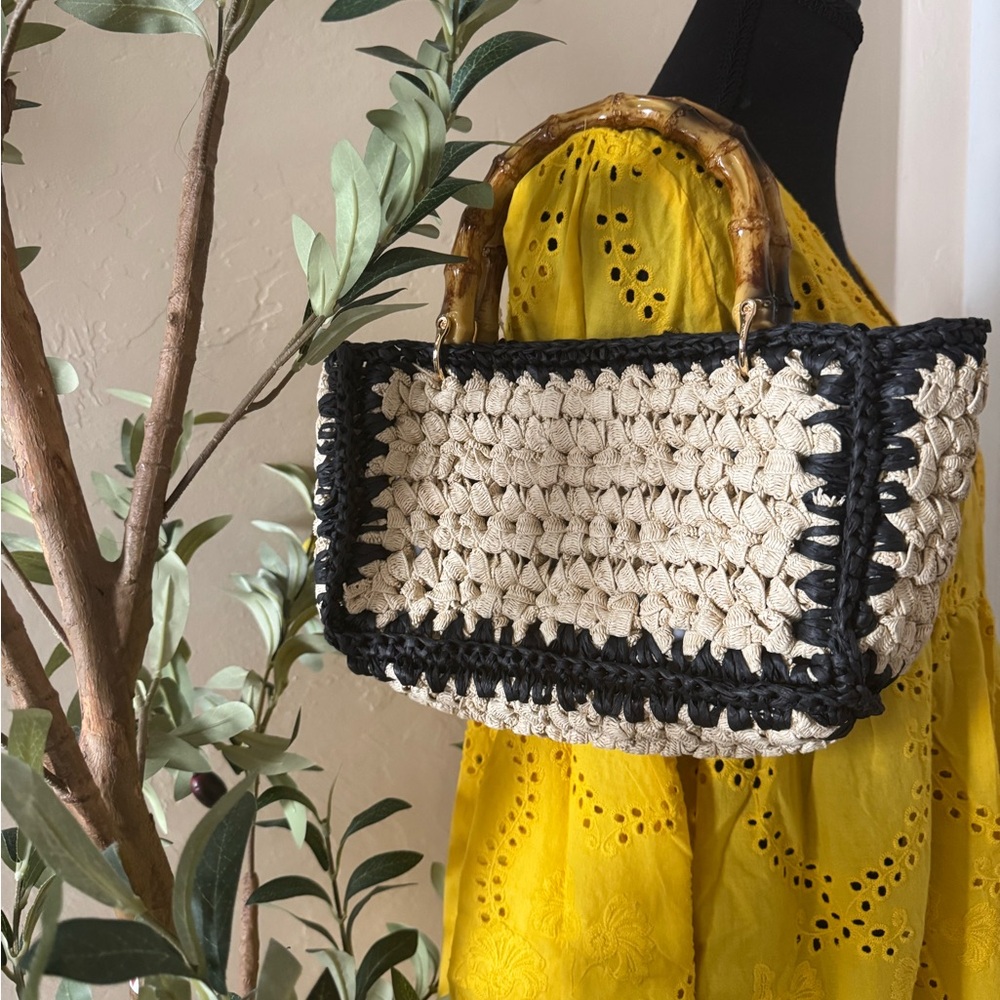 Aerie Straw Trim Crochet Mini Bag